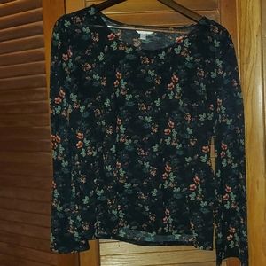 LC Lauren Conrad long sleeve floral black top, bell sleeve